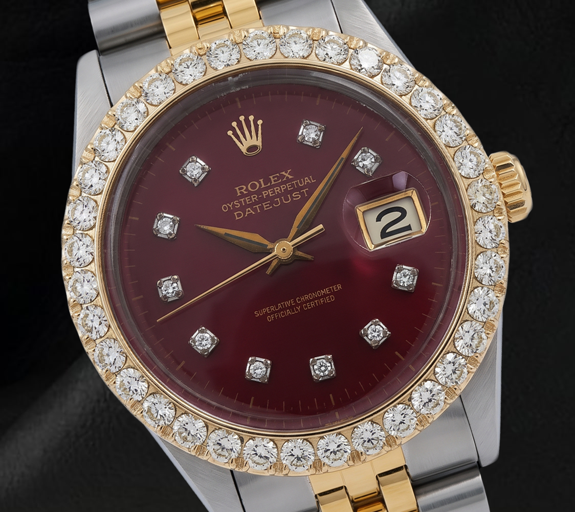 Orologio Rolex Datejust 16013 Lunetta con Diamanti Quadrante Rosso con Diamanti 36mm Bicolore