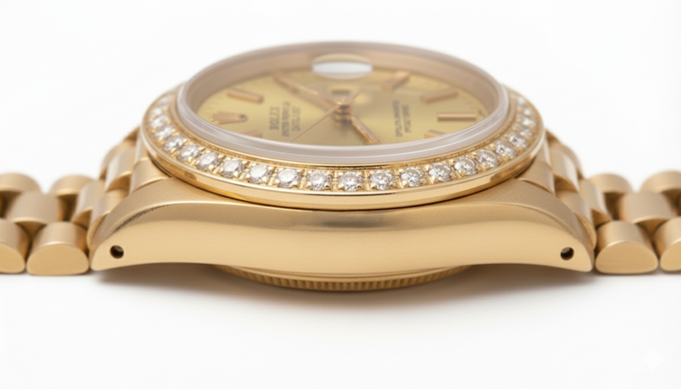 Datejust Rolex lunetta con diamanti orologio presidenziale champagne bastone quadrante oro