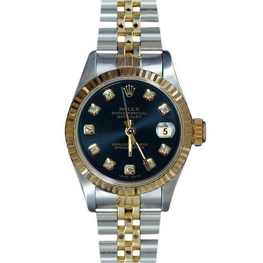 Datejust Rolex orologio da donna con quadrante con diamanti blu, acciaio inossidabile 
