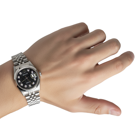 Datejust Rolex orologio da uomo con quadrante nero con diamanti giubileo in acciaio inossidabile