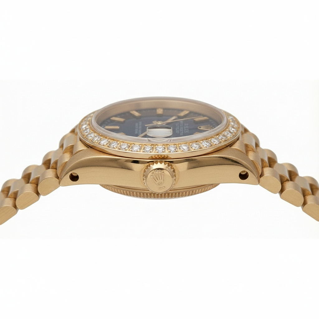 Datejust  Rolex orologio stile presidenziale quadrante blu con lunetta in diamanti