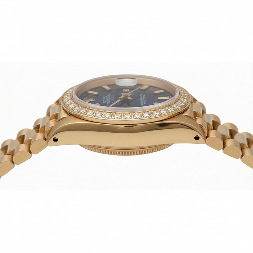 Datejust  Rolex orologio stile presidenziale quadrante blu con lunetta in diamanti