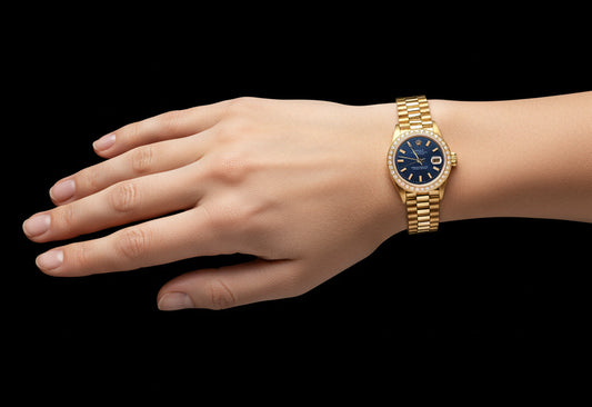 Datejust  Rolex orologio stile presidenziale quadrante blu con lunetta in diamanti P2