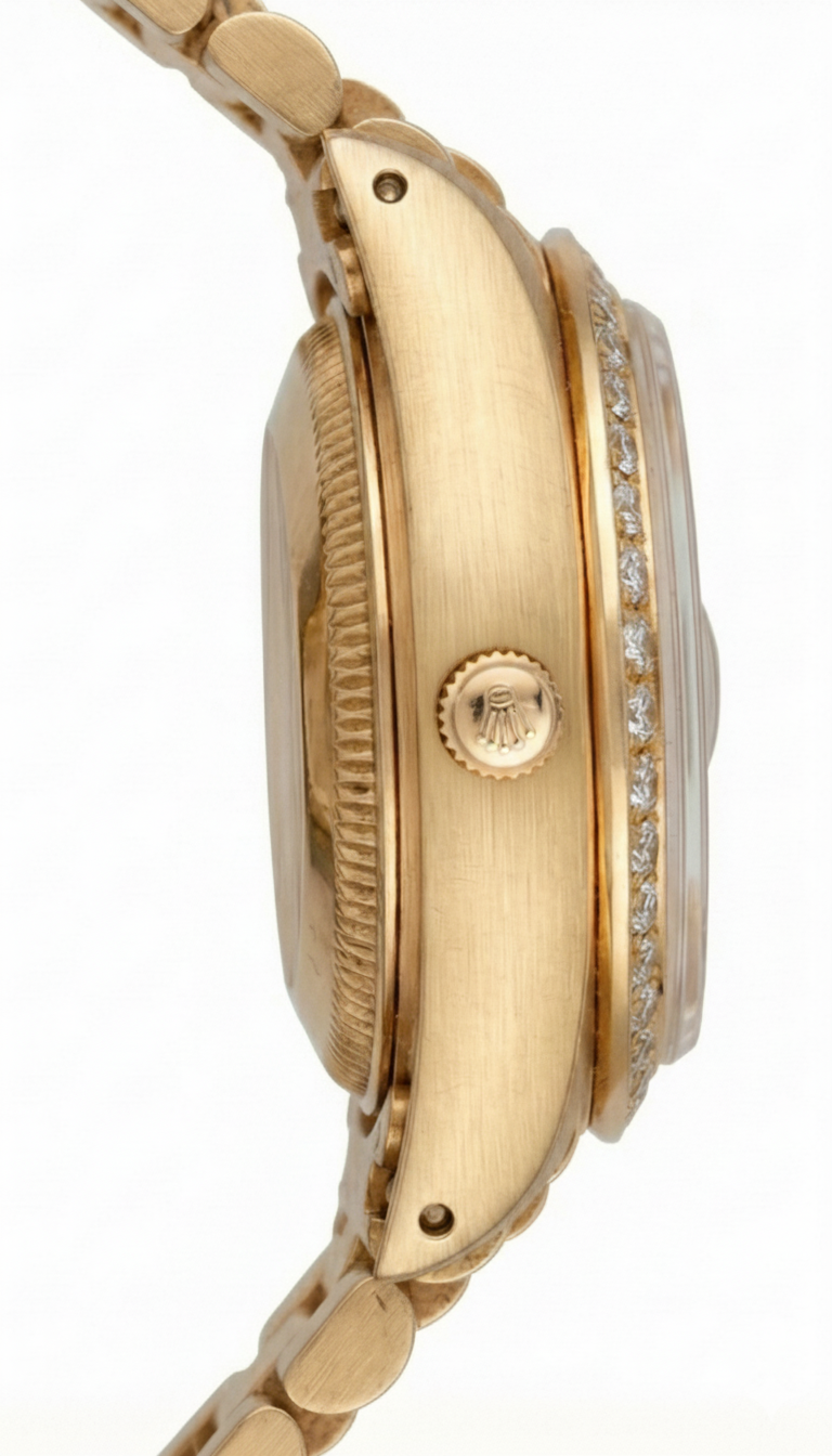 Datejust Rolex quadrante nero con bastone orologio presidenziale lunetta in oro con diamanti