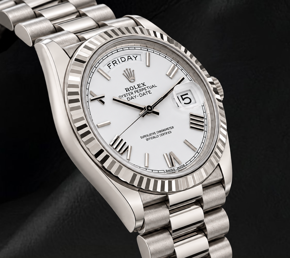 Orologio Rolex Day-Date 228239 40 mm Quadrante Bianco con Numeri Romani in Oro Bianco 18K