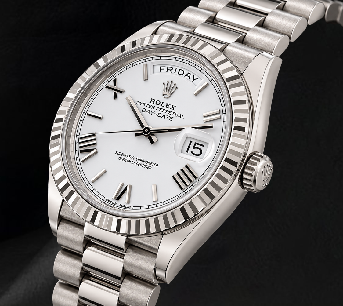 Orologio Rolex Day-Date 228239 40 mm Quadrante Bianco con Numeri Romani in Oro Bianco 18K