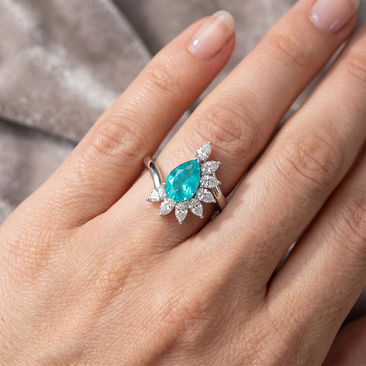 Di lusso VVS Tormalina Paraiba Anello con Pavé Halo – 2,50