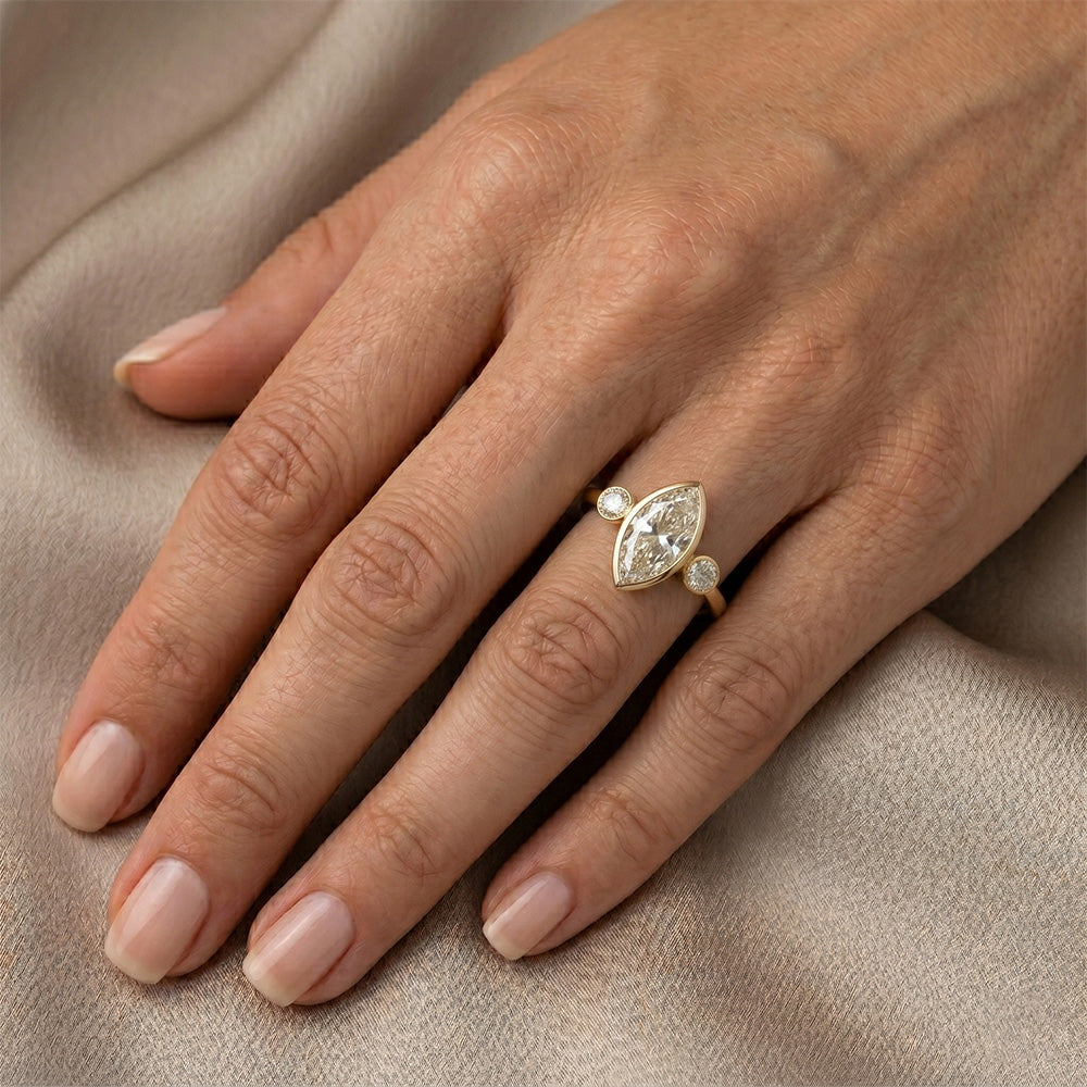 Diamante Anello Tre Pietre – Taglio Rosa 2,25 carati Oro Giallo
