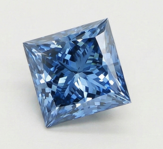 Diamante Azzurro Sciolto da 3 Carati a Taglio Principessa