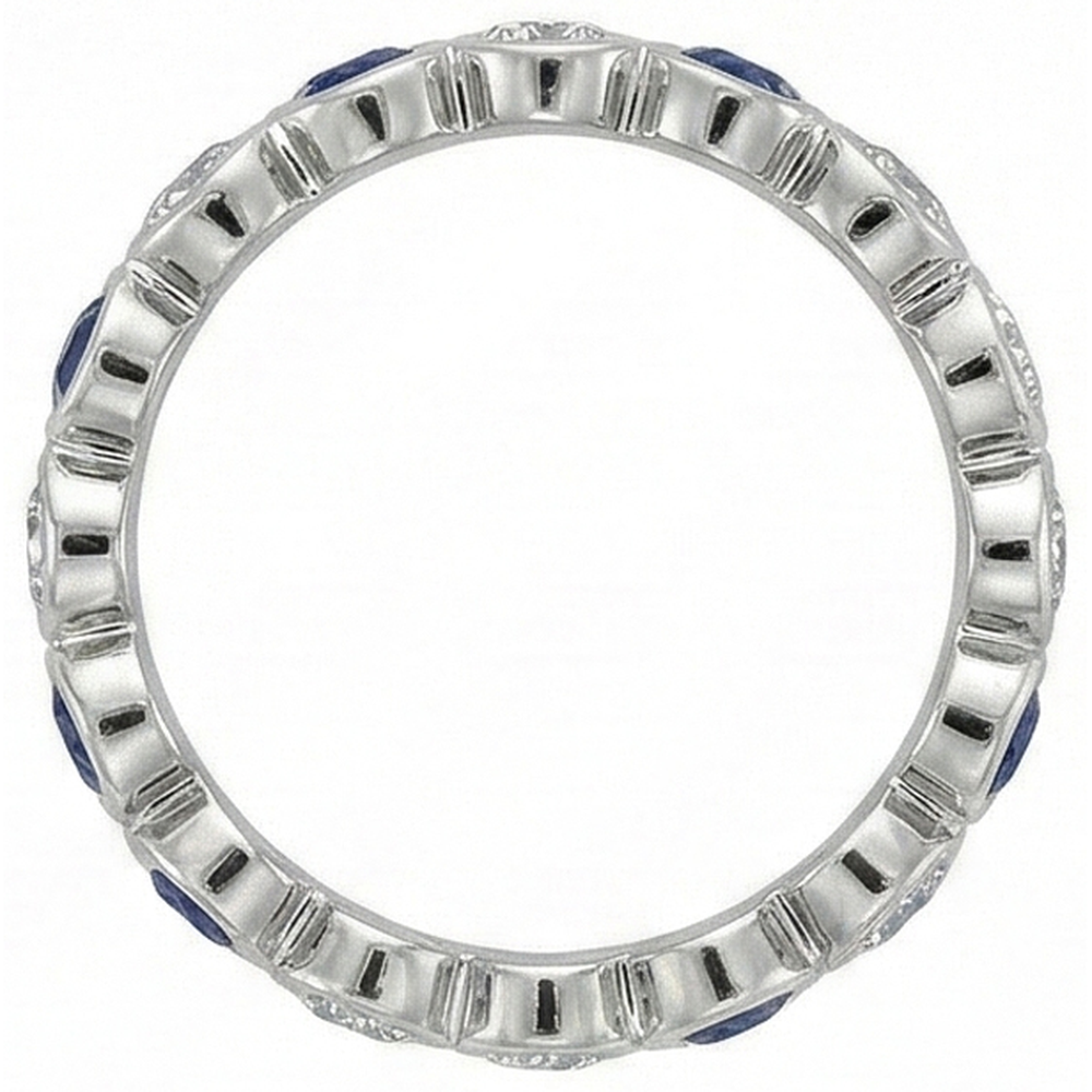 Diamante Naturale Autentico ( non creato in laboratorio ) Banda Eternità 2 Carati Castone Rotondo Zaffiro Blu Da Donna