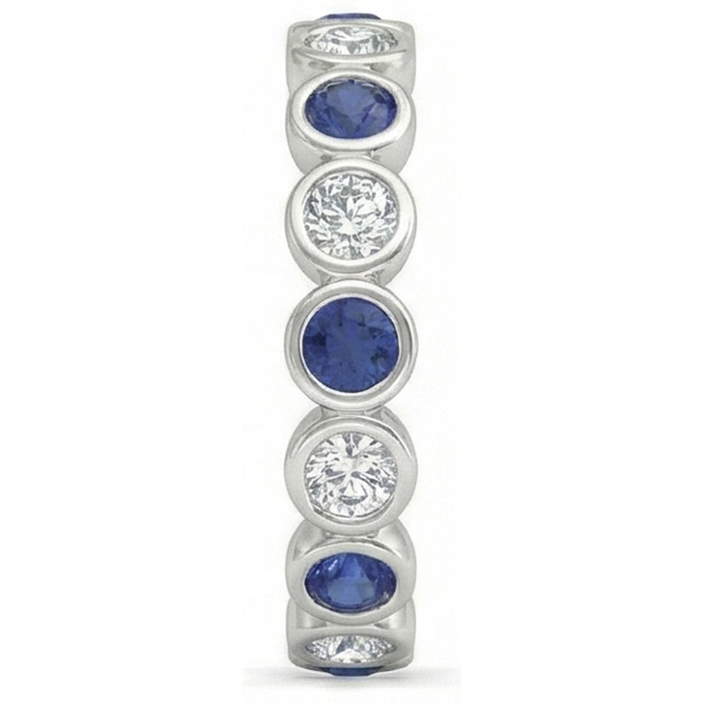 Diamante Naturale Autentico ( non creato in laboratorio ) Banda Eternità 2 Carati Castone Rotondo Zaffiro Blu Da Donna
