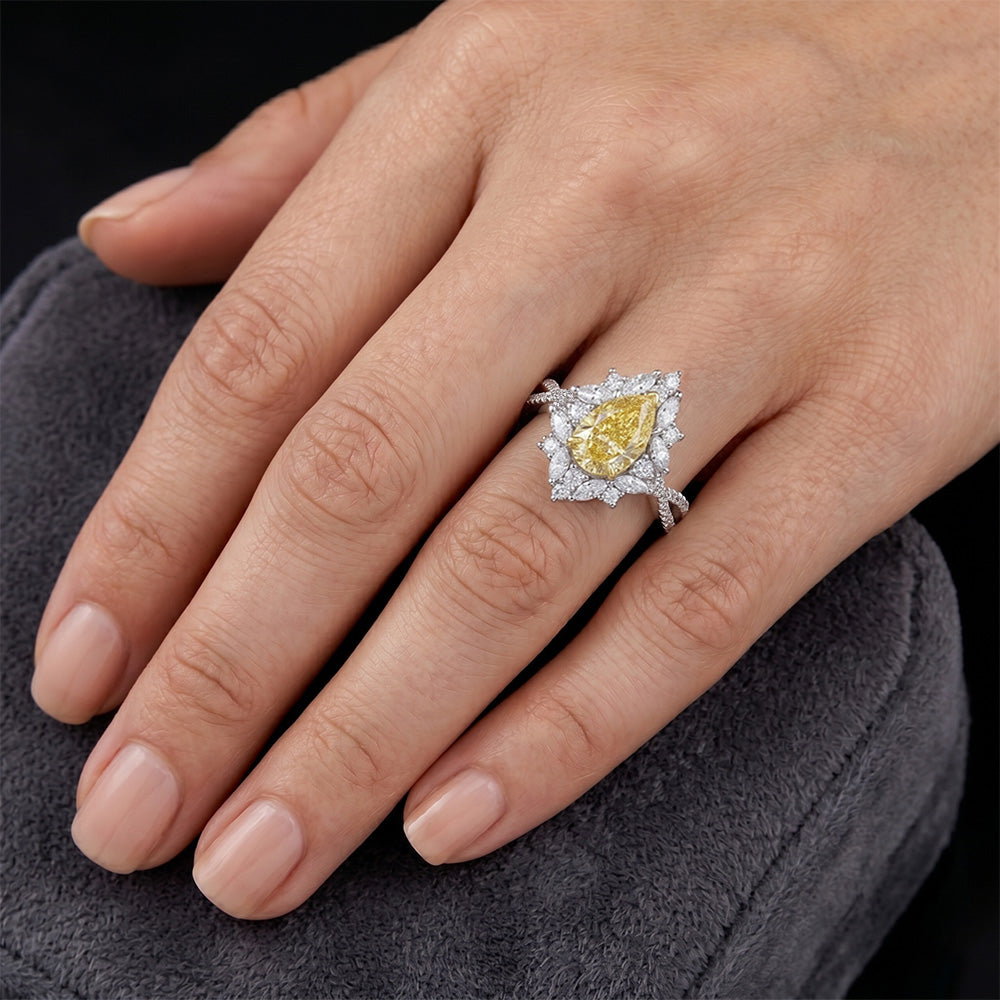 Diamante Canarino Anello Statement – Oro Due Toni 14K 1,75 carati