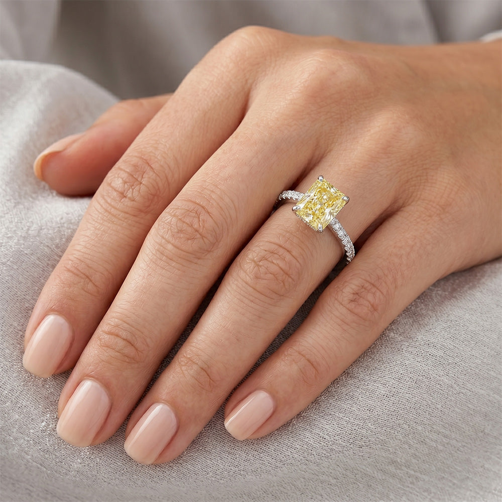 Diamante Canarino Pavé Anello Gioielleria 2 carati in Oro Bianco