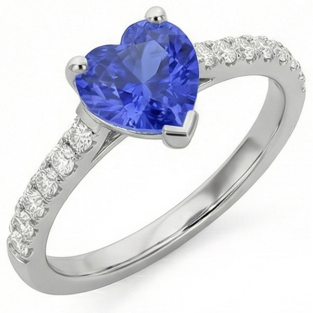 Diamante Naturale Autentico ( non creato in laboratorio ) Fidanzamento Srilanka Zaffiro Anello Capesante Set Accenti 3 Carati