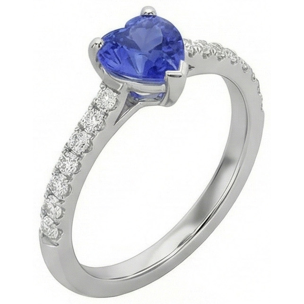 Diamante Naturale Autentico ( non creato in laboratorio ) Fidanzamento Srilanka Zaffiro Anello Capesante Set Accenti 3 Carati