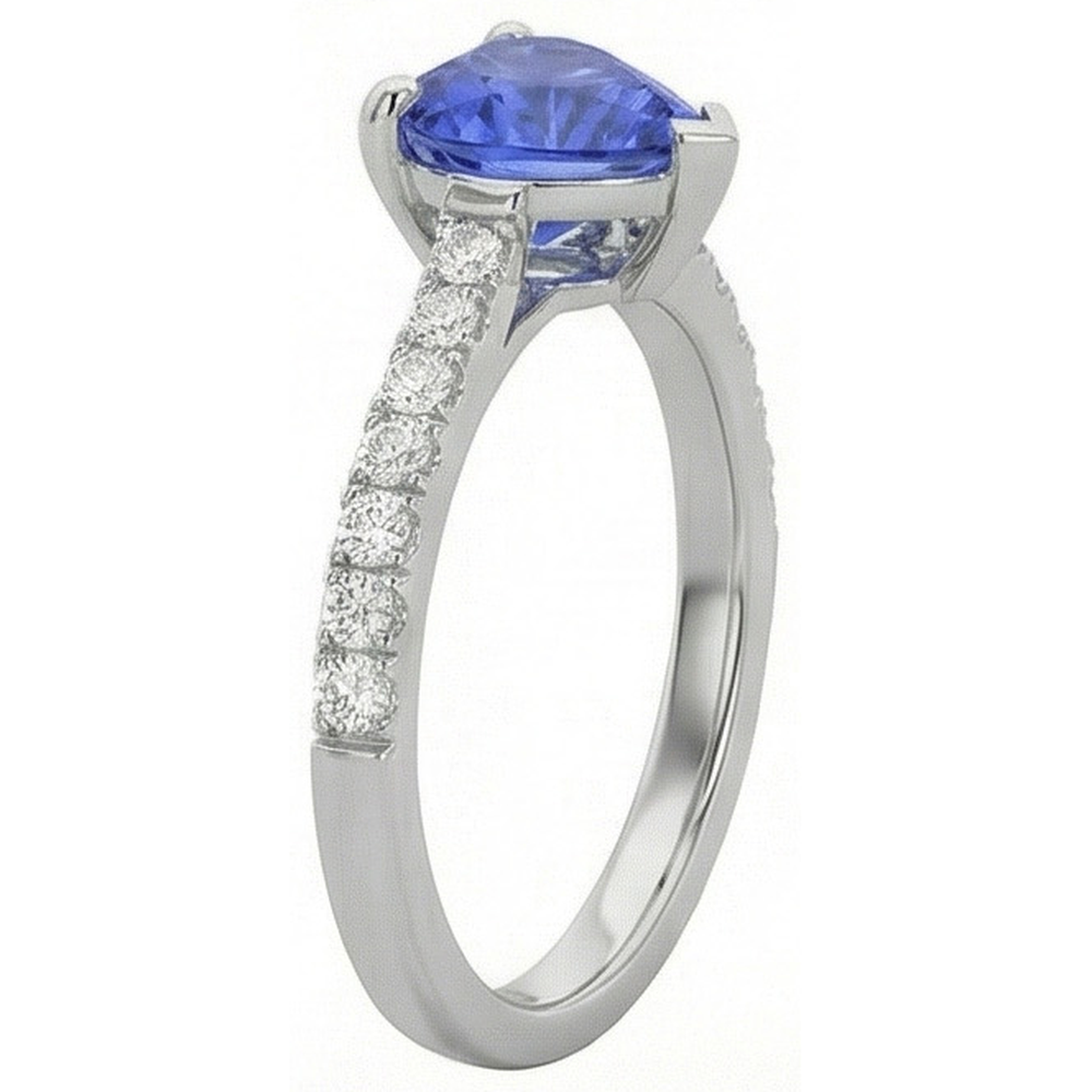 Diamante Naturale Autentico ( non creato in laboratorio ) Fidanzamento Srilanka Zaffiro Anello Capesante Set Accenti 3 Carati