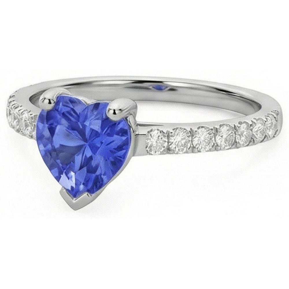 Diamante Naturale Autentico ( non creato in laboratorio ) Fidanzamento Srilanka Zaffiro Anello Capesante Set Accenti 3 Carati