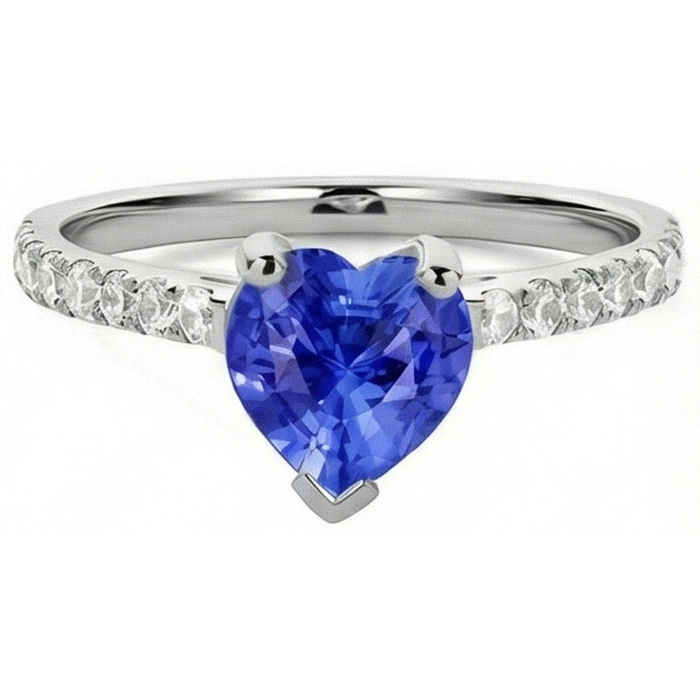 Diamante Naturale Autentico ( non creato in laboratorio ) Fidanzamento Srilanka Zaffiro Anello Capesante Set Accenti 3 Carati