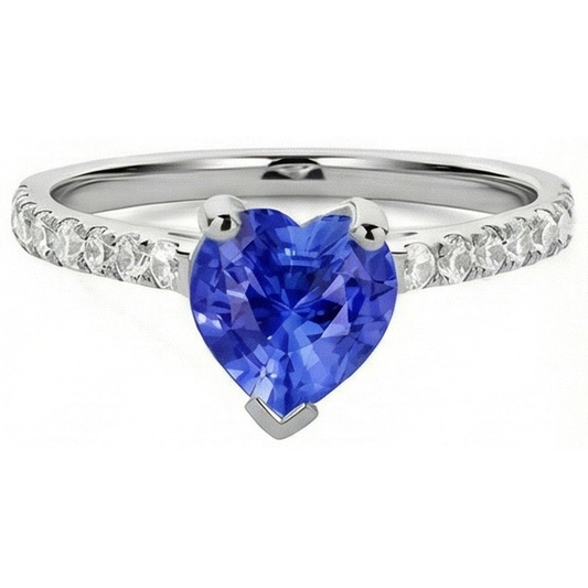 Diamante Naturale Autentico ( non creato in laboratorio ) Fidanzamento Srilanka Zaffiro Anello Capesante Set Accenti 3 Carati