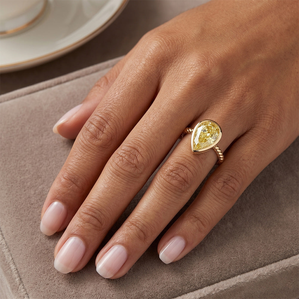 Diamante Giallo Canarino Anello Statement fatto a mano 2,25