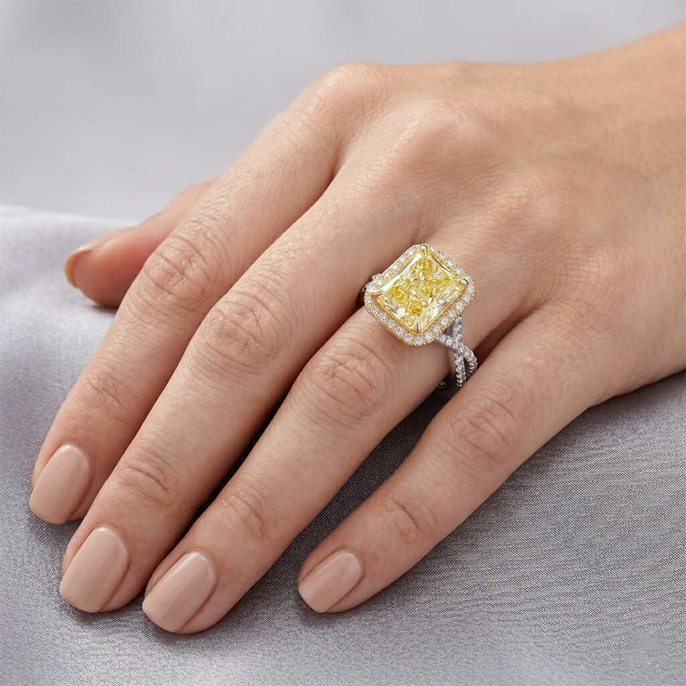 Diamante Giallo Canarino Pavé Anello – 3 carati in Oro Bicolore