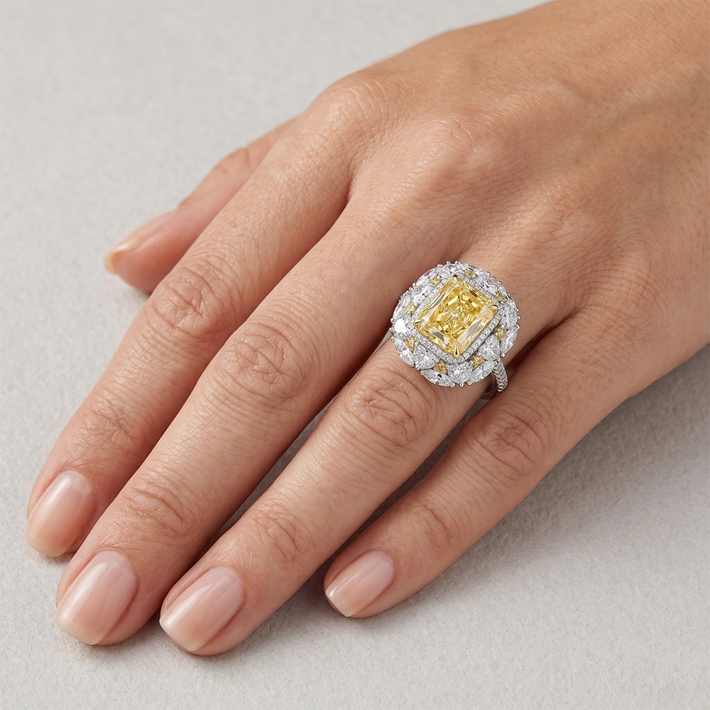 Diamante Giallo Canarino VVS Anello – 8 carati in Oro Due Toni