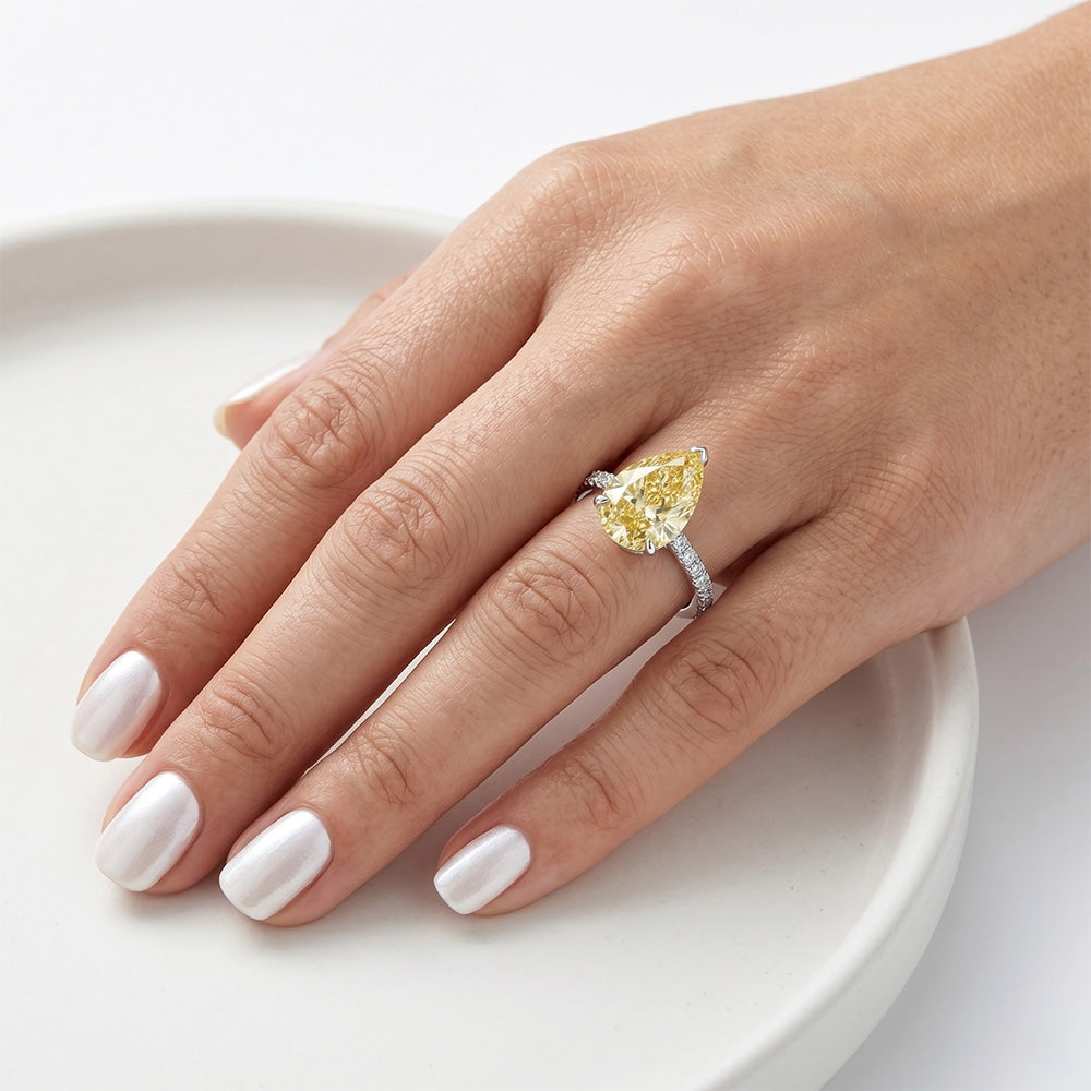 Diamante Giallo Fancy VVS Anello 3 carati in Oro Bianco 14K