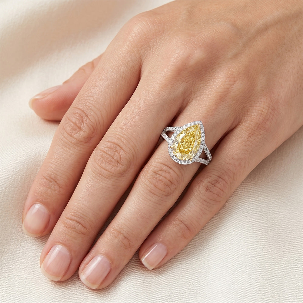 Diamante Giallo Fancy VVS Anello di Fidanzamento Halo 3 carati