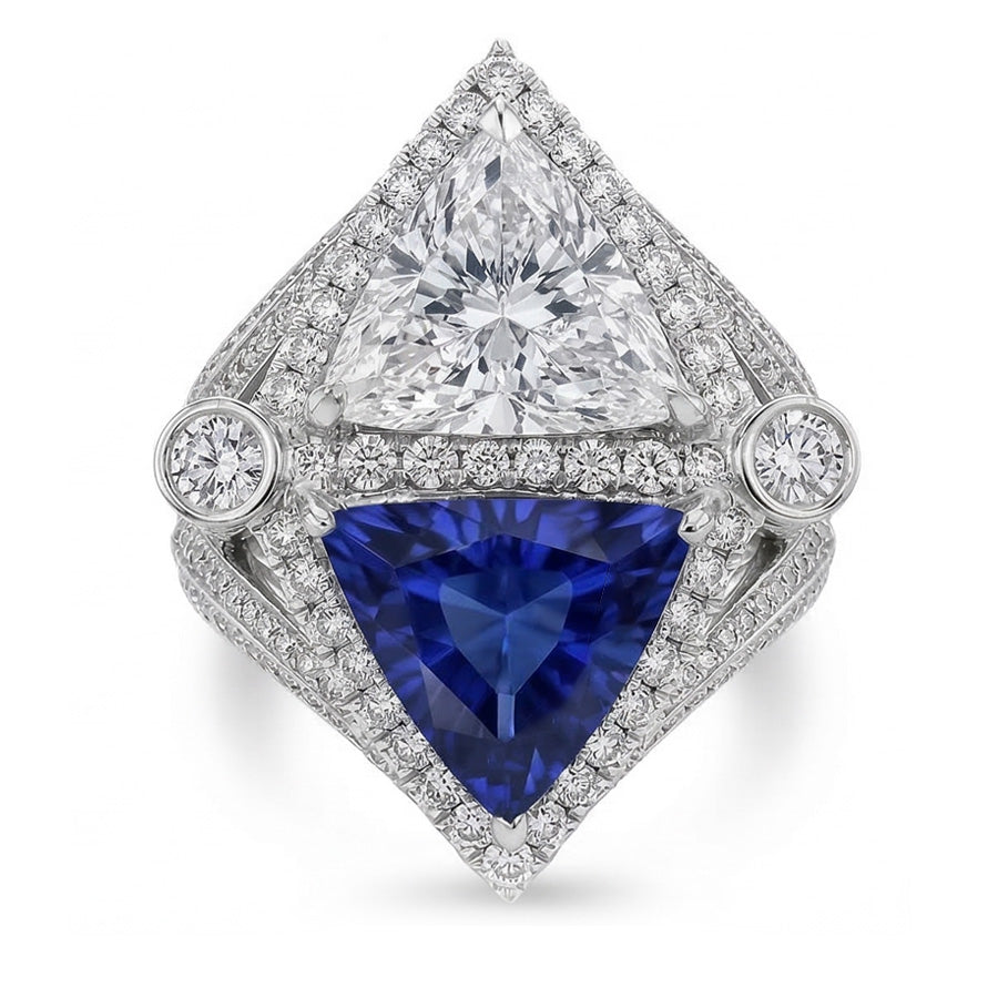 Diamante Naturale Autentico ( non creato in laboratorio ) Zaffiro Anello Cocktail