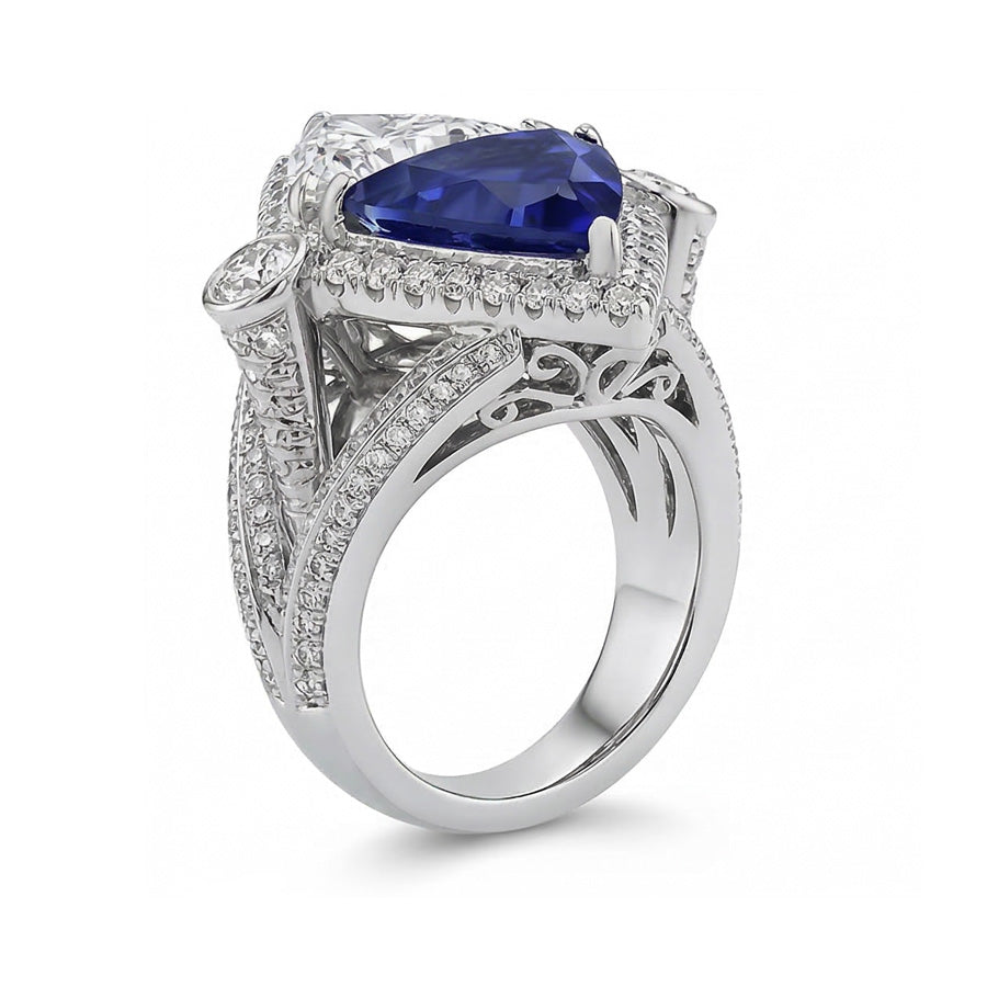 Diamante Naturale Autentico ( non creato in laboratorio ) Zaffiro Anello Cocktail
