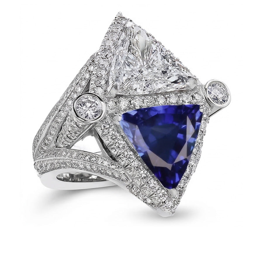 Diamante Naturale Autentico ( non creato in laboratorio ) Zaffiro Anello Cocktail