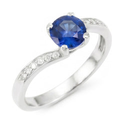 Diamante Naturale Autentico ( non creato in laboratorio ) zaffiro blu taglio rotondo da 1,25 ct con anello Ceylon in oro bianco 14K