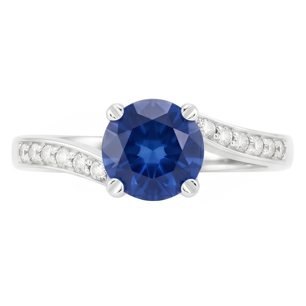 Diamante Naturale Autentico ( non creato in laboratorio ) zaffiro blu taglio rotondo da 1,25 ct con anello Ceylon in oro bianco 14K