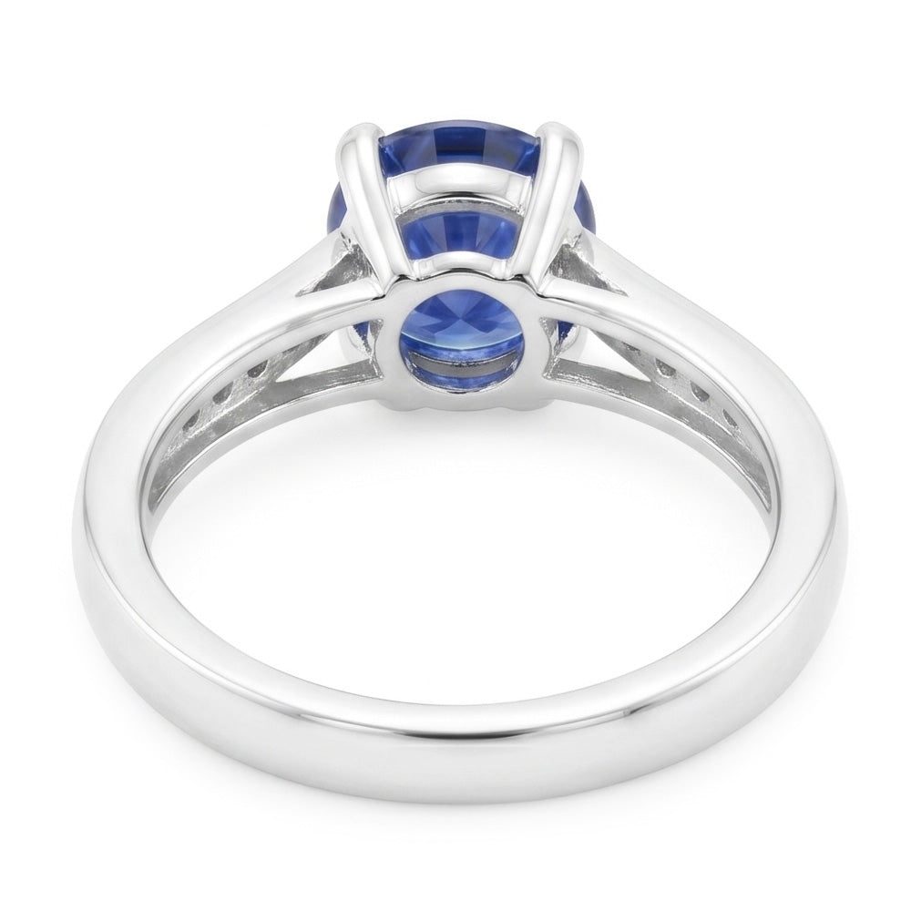 Diamante Naturale Autentico ( non creato in laboratorio ) zaffiro blu taglio rotondo da 1,25 ct con anello Ceylon in oro bianco 14K