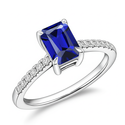 Diamante Solitaire Accenti Anello Smeraldo Blu Zaffiro 4 Carati