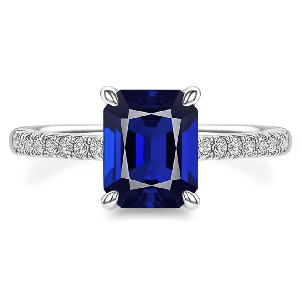 Diamante Solitaire Accenti Anello Smeraldo Blu Zaffiro 4 Carati