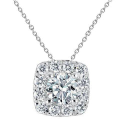 Diamante rotondo Halo da 1,60 carati con collana con ciondolo in oro bianco 14 carati.