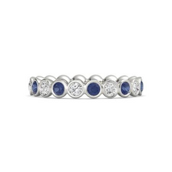 Diamante Banda Eternità 2 Carati Castone Rotondo Zaffiro Blu Da Donna