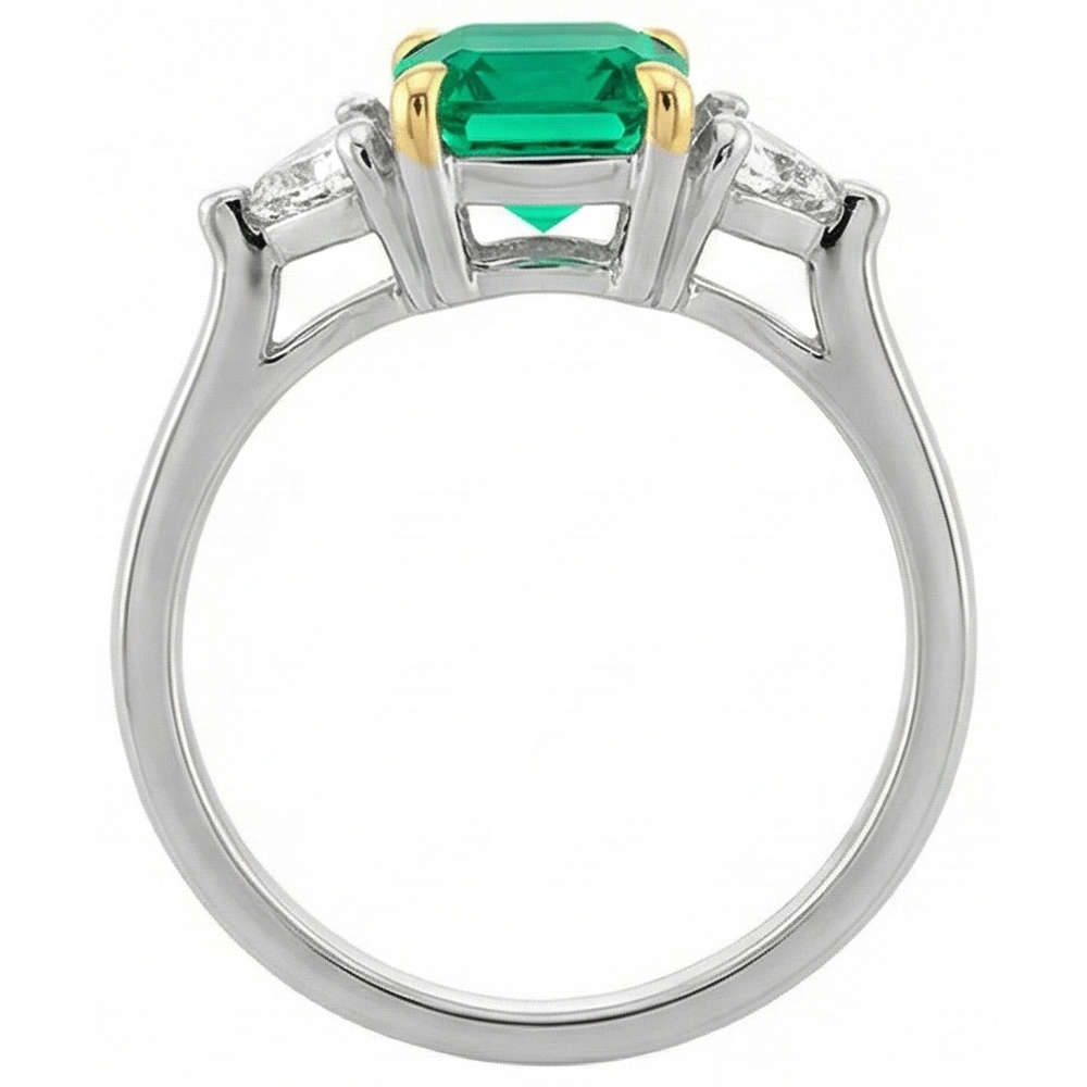 Cuscino Smeraldo Fine anello in Oro Due Toni 14K – vista angolare