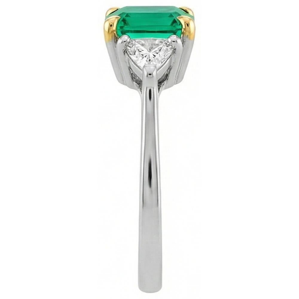 Smeraldo Fine Cuscino Anello con Gemma in Oro Due Toni 14K – vista laterale