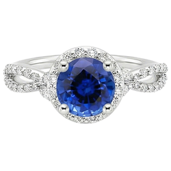 Diamond Halo Jewelry Deep Blue Sapphire Split Shank Prong Set 3 carati