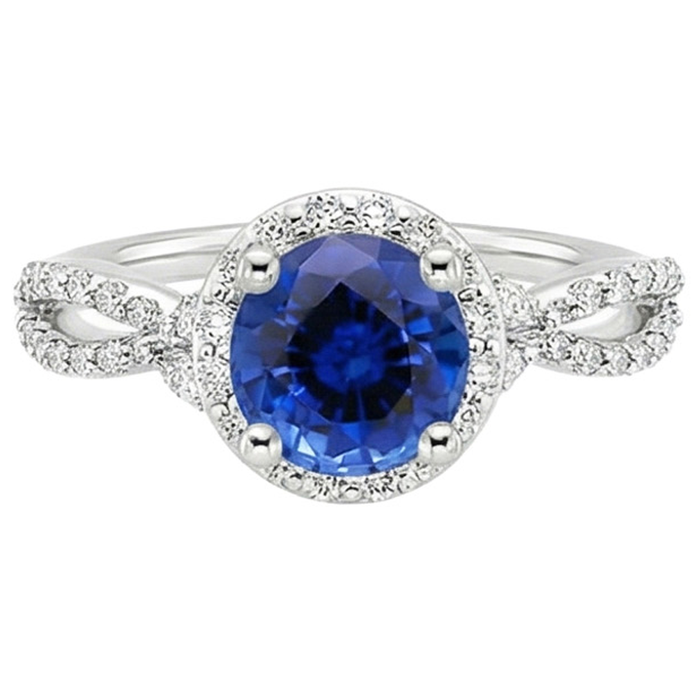 Diamond Halo Jewelry Deep Blue Sapphire Split Shank Prong Set 3 carati