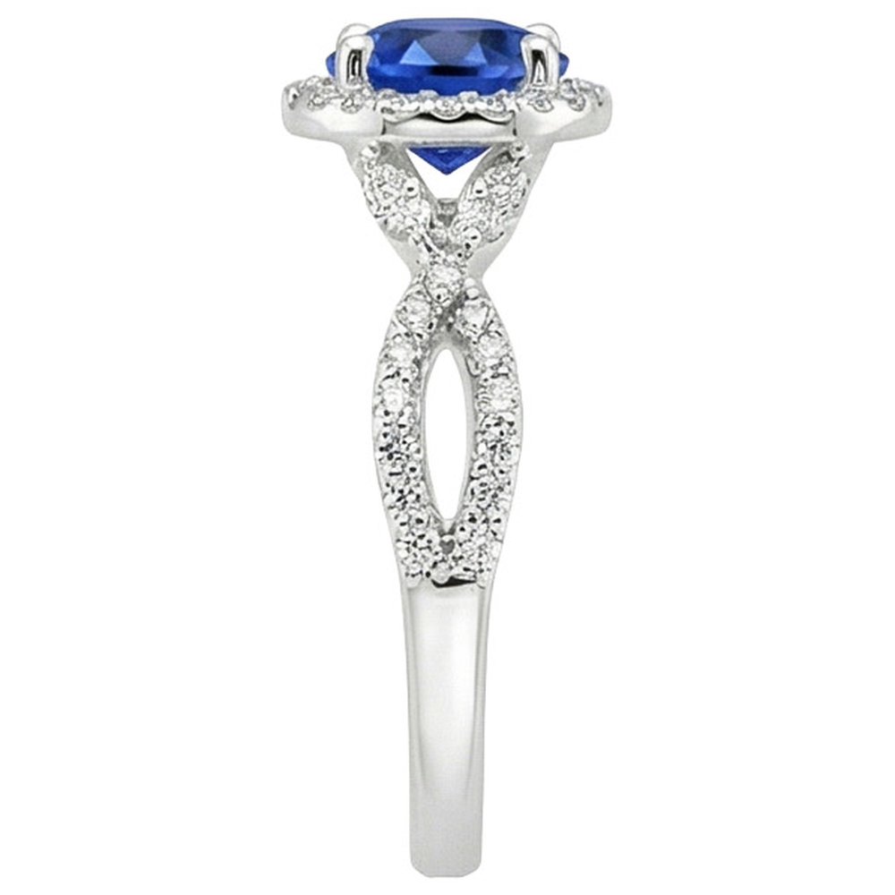 Diamond Halo Jewelry Deep Blue Sapphire Split Shank Prong Set 3 carati