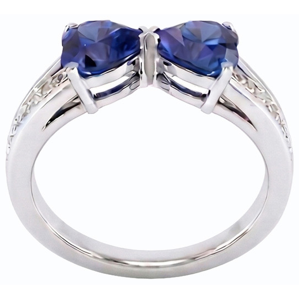 Diamond Heart 2 Stone Blue Sapphire Ring 3.50 carati gioielli in oro 14K