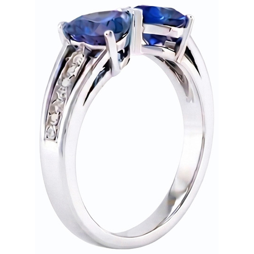 Diamond Heart 2 Stone Blue Sapphire Ring 3.50 carati gioielli in oro 14K