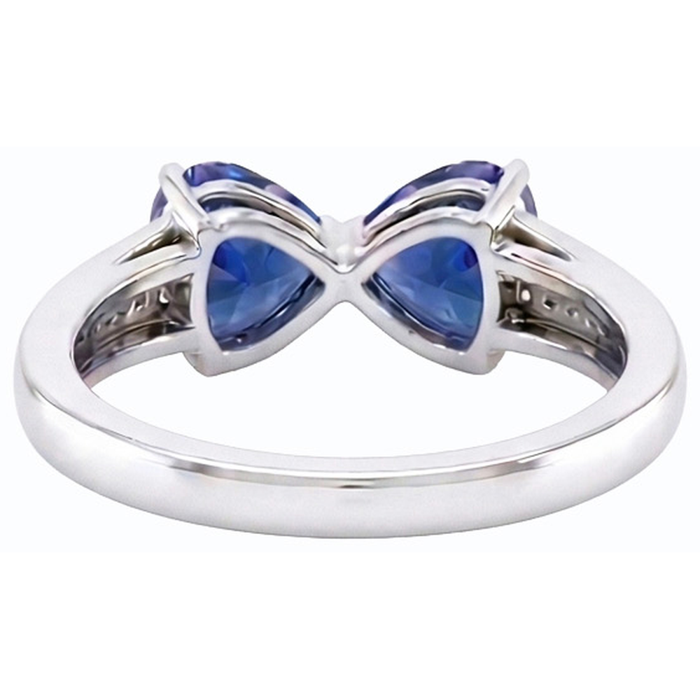 Diamond Heart 2 Stone Blue Sapphire Ring 3.50 carati gioielli in oro 14K