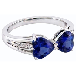 Diamond Heart 2 Stone Blue Sapphire Ring 3.50 carati gioielli in oro 14K