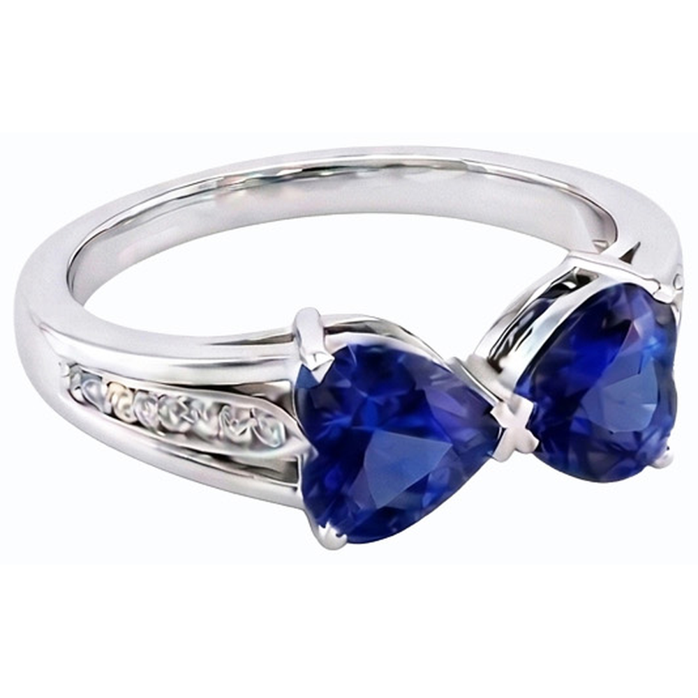 Diamond Heart 2 Stone Blue Sapphire Ring 3.50 carati gioielli in oro 14K