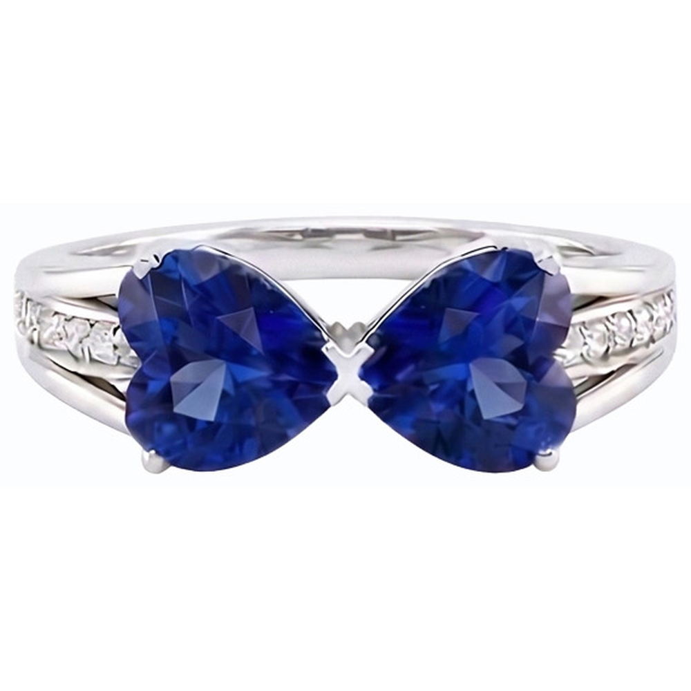 Diamond Heart 2 Stone Blue Sapphire Ring 3.50 carati gioielli in oro 14K