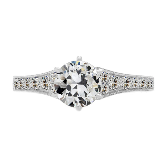 Diamante Cuscino Antico Anello Solitario con Accenti in Oro Bianco 14K – vista principale